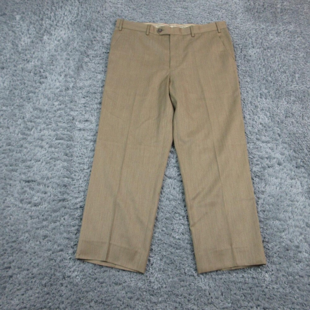 Ermenegildo Zegna Suit Pants Mens 38 Beige Wool Straight Leg Belted Italy 38x28*